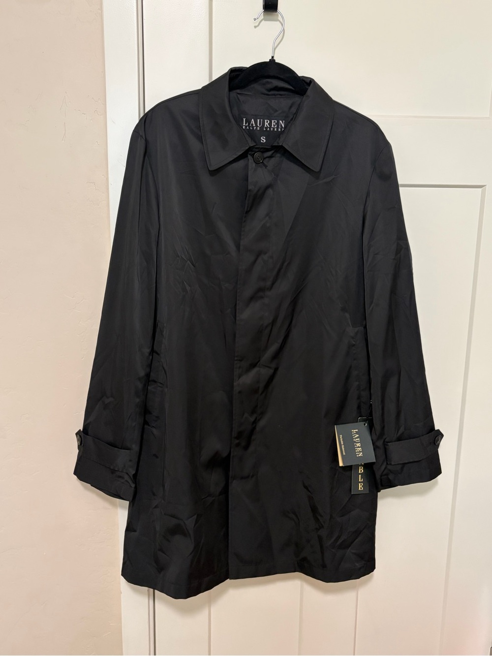 NWT Lauren Ralph Lauren Packable Black Raincoat Size S